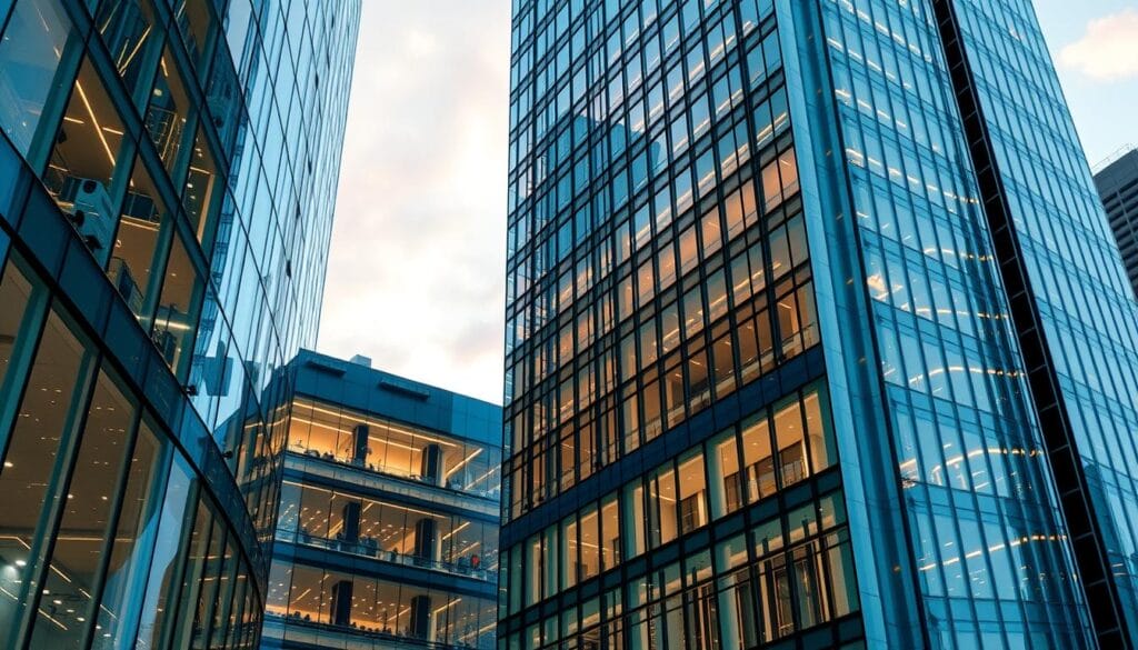 A modern hospital building stands tall, its sleek glass facade reflecting the sky. Inside, a network of critical infrastructure buzzes with life-saving technology - elevators ready to ferry patients and staff with utmost efficiency. Seismic sensors line the walls, constantly monitoring for any tremors that could disrupt this delicate ecosystem. The lighting is soft and warm, creating a calming atmosphere amidst the hum of activity. A five-star hotel lobby exudes a similar sense of refined elegance, its elevators primed to whisk guests to their rooms at the first sign of earthquake risk. Nearby, a prestigious office tower proudly displays its state-of-the-art earthquake safety features, blending seamlessly into the urban landscape. Throughout these critical facilities, the application of advanced sensor technology ensures the safety and continuity of operations, even in the face of natural disaster.
