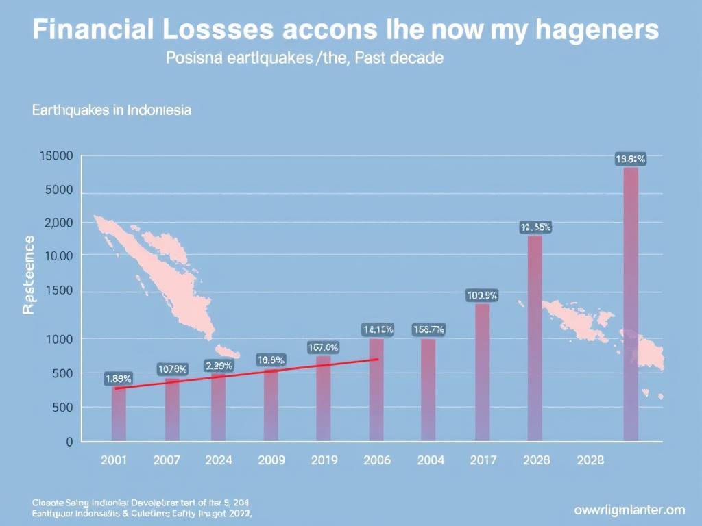 Grafik menunjukkan kerugian finansial akibat gempa di Indonesia